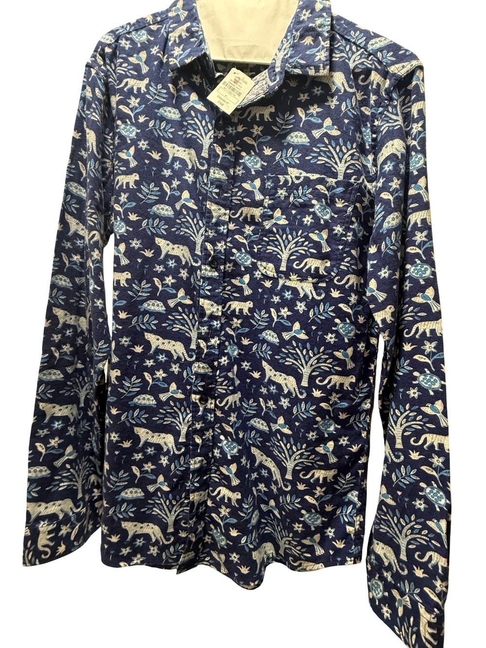 NEW Loft 604 Navy Blue Animal & Nature Print Button-Down Shirt